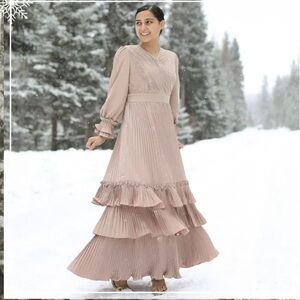 Dainty Jewells Taupe Pleated Ruffle Maxi Dress